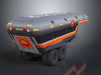 Modern Emergency Response Vehicle With Yellow Warning Lights Red Emblem And Multi Wheel Design 3d model