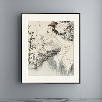 New Chinese Figure Painting Black and White Hallway Water Landscape Decoration Painting 3d model