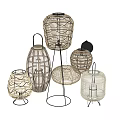 Multiple Stylish Table Lamps Featuring Woven Designs And Metal Stands In Various Shapes