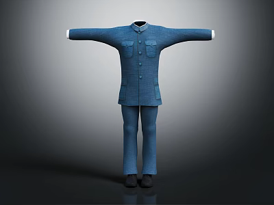 Blue Traditional Chinese Clothing Full Body View With Long Sleeves And Pockets 3d model