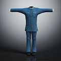 Blue Traditional Chinese Clothing Full Body View With Long Sleeves And Pockets