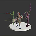 Action Characters Standing On White Circular Platform Holding Guns And Shooting With Special Effects 3d model