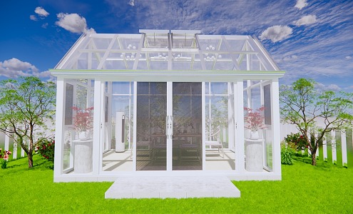 Modern sun room shaped herringbone roof 3d model