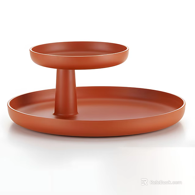 Orange Two Tier Circular Tray Household Item With Stacked Round Plates 3d model 