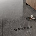 Marble Look Floor Tiles in Modern Kitchen with Wooden Cabinets and Coffee Tray