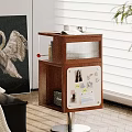 Wooden Modern Side Table With Layered Storage Clear Panel And Decorative Notes