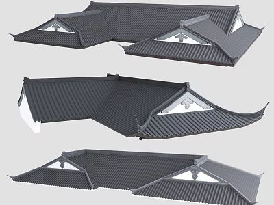 Traditional Oriental Roof Structures With Black Tiles Decorative Eaves And Multiple Angles 3d model