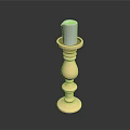 Shiny Elegant Golden Candlestick Holding White Candle On Black Surface