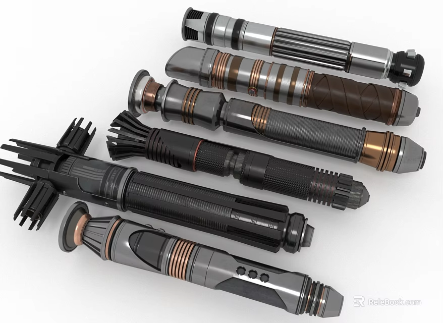 Various Sci Fi Lightsabers Collection With Unique Handle Designs And Metallic Details 3d model