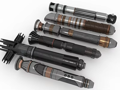 Various Sci Fi Lightsabers Collection With Unique Handle Designs And Metallic Details 3d model