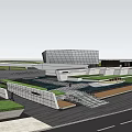 Modern Sales Office Building With Unique Geometric Roof And Landscaped Surroundings