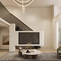 Modern Duplex Living Room Interior With Staircase TV Wall And Coffee Table 3d model
