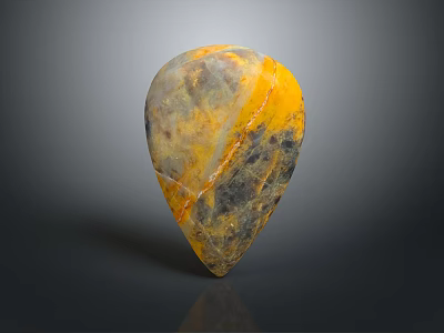Wooden Stone Teardrop Shaped Decorative Piece With Natural Yellow Gray Orange Texture 3d model