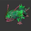 Vibrant Green Fantasy Creature With Pink Antennae And Feathery Frills On Dark Surface