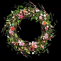 Floral Wreath Hanging Ornament with Pink Orange White Blooms and Green Leaves for Home Decor