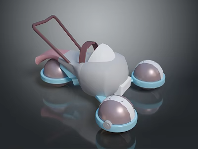 Cartoonish Toy Like Object With Pink Handle Gray Body And Blue Spherical Bases 3d model