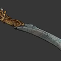 Traditional Weapon With Intricate Gold Copper Carvings Dragon Pattern And Shiny Metal Blade
