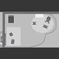 Minimalist Indoor Model Scene With Balcony Railing Staircase Dining Table And Light Purple Walls