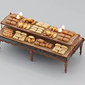 Wooden Multi tiered Display Shelf Showcasing Neatly Arranged Assorted Bread Products 3d model