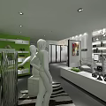 Modern Public Office Space With Open Layout Pendant Lights Glass Partitions And Display Areas