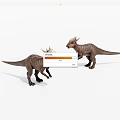 Two Realistic Dinosaur Models With Horned Heads Brown Textured Skin Standing on White Background