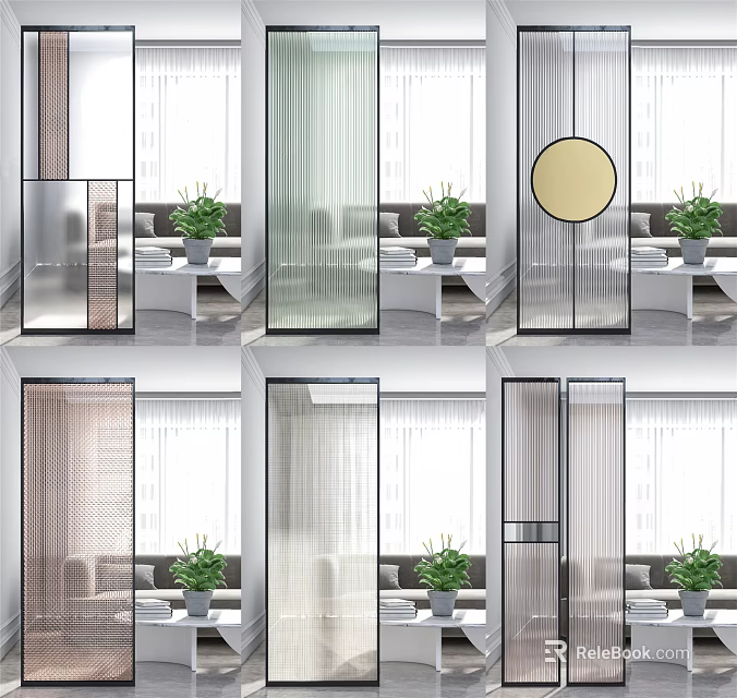Modern Glass Room Dividers With Various Designs In Living Room Interior 3d model 
