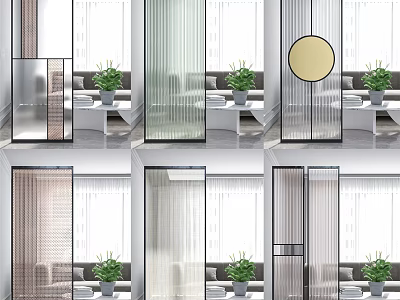 Modern Glass Room Dividers With Various Designs In Living Room Interior 3d model