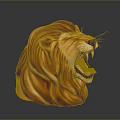 Roaring Lion Head Sculpture With Flowing Mane Orange Brown Fur Open Mouth Sharp Teeth