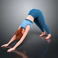 Yoga Practice Scene With Downward Facing Dog Pose Blue Activewear And Reflective Floor