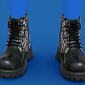 Black Lace Up Boots With Snake Print Design And Chunky Platform Sole