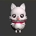 Cute White Cartoon Animal Character With Big Eyes And Pink Collar Standing On Reflective Surface