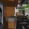 Modern Shopping Mall Lobby With Lush Green Wall Wooden Archway And Decorative Columns