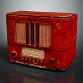 Vintage Red Old fashioned Radio style Headphone Speaker featuring Wooden Texture Grille and Control Knobs