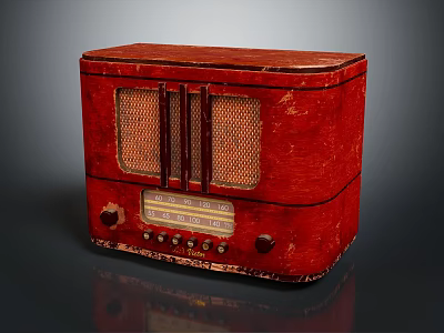 Vintage Red Old fashioned Radio style Headphone Speaker featuring Wooden Texture Grille and Control Knobs 3d model