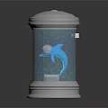 Blue Fish Swimming in Blue Liquid Inside Silver Cylindrical Container 3d model