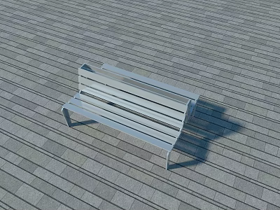 Outdoor Gray Bench With Metal Frame And Wooden Slats On Slate Floor 3d model