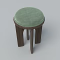 Modern Stool With Green Padded Seat And Dark Wooden Arched Legs