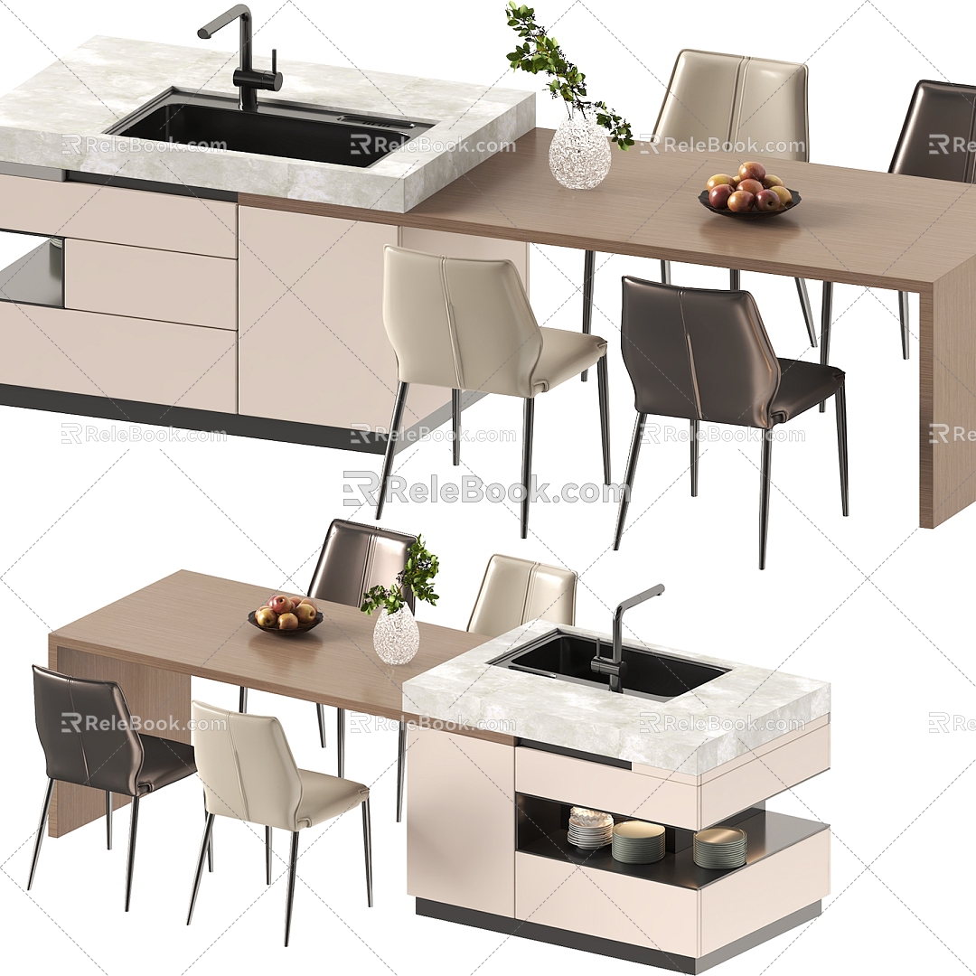 Modern Dining Table and Chair Combination Island Table 3d model