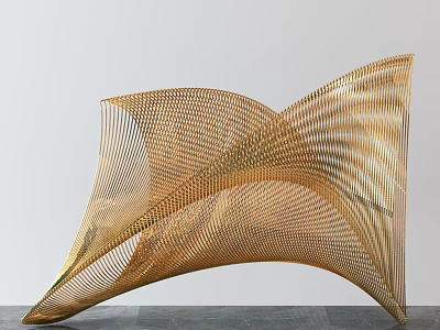 Modern Gold Wire Sculpture With Intricate Woven Lines And Dynamic Curved Shape 3d model