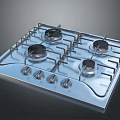 Modern Stainless Steel Gas Stove With Four Burners And Control Knobs 3d model