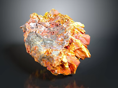 Natural Colorful Stone Specimen With Vibrant Orange Red And Yellow Crystalline Textures 3d model