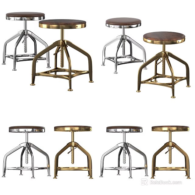 Modern Industrial Bar Stools With Metal Frames And Wooden Seats For Kitchen Use 3d model 
