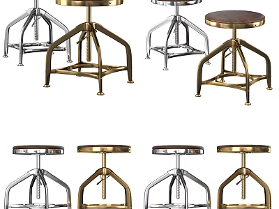 Modern Industrial Bar Stools With Metal Frames And Wooden Seats For Kitchen Use 3d model