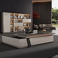 Modern Office Desk With Laptop Bookshelf Books Decorations Sofa And Green Trees