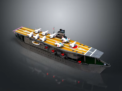 Aircraft Carrier Model with Airplanes on Yellow Deck and Gray Hull Details 3d model