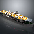 Aircraft Carrier Model with Airplanes on Yellow Deck and Gray Hull Details