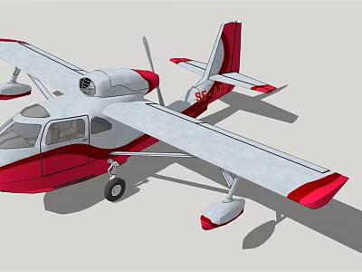 Red And White Passenger Aircraft With Twin Floats And Streamlined Wing Structure 3d model