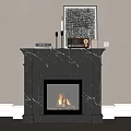 Elegant Marble Fireplace with Carved Details and Burning Flames and Decorative Items in Living Room