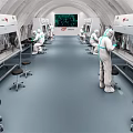 Well Equipped Modern Laboratory With Researchers in Protective Suits Working at Biosafety Cabinets