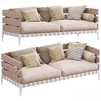 Flexform wooden double sofa 3d model